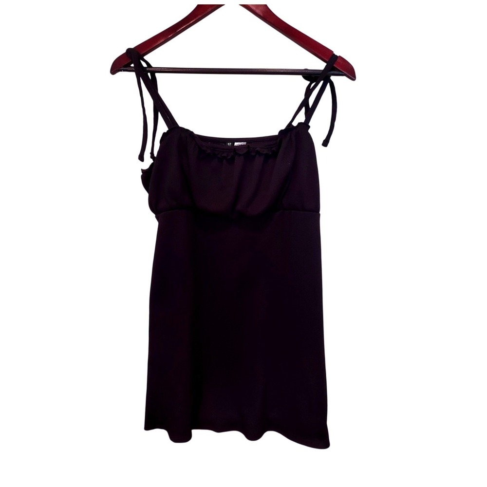 HM Whimsigoth Womens Black Tie Shoulder Ruffle Empire Waist Babydoll Y2K Top‎ L